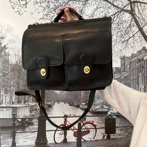 Coach Black Leather Dowel Top Field Bag circa 1992, never used